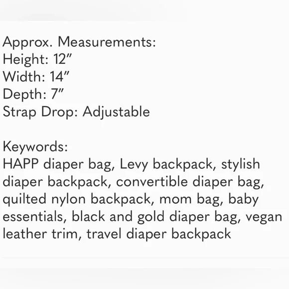 HAPP Levy Elegant Black Gold Trim Quilted Baby Shoulder Bag convertible Backpack - Picture 16 of 16